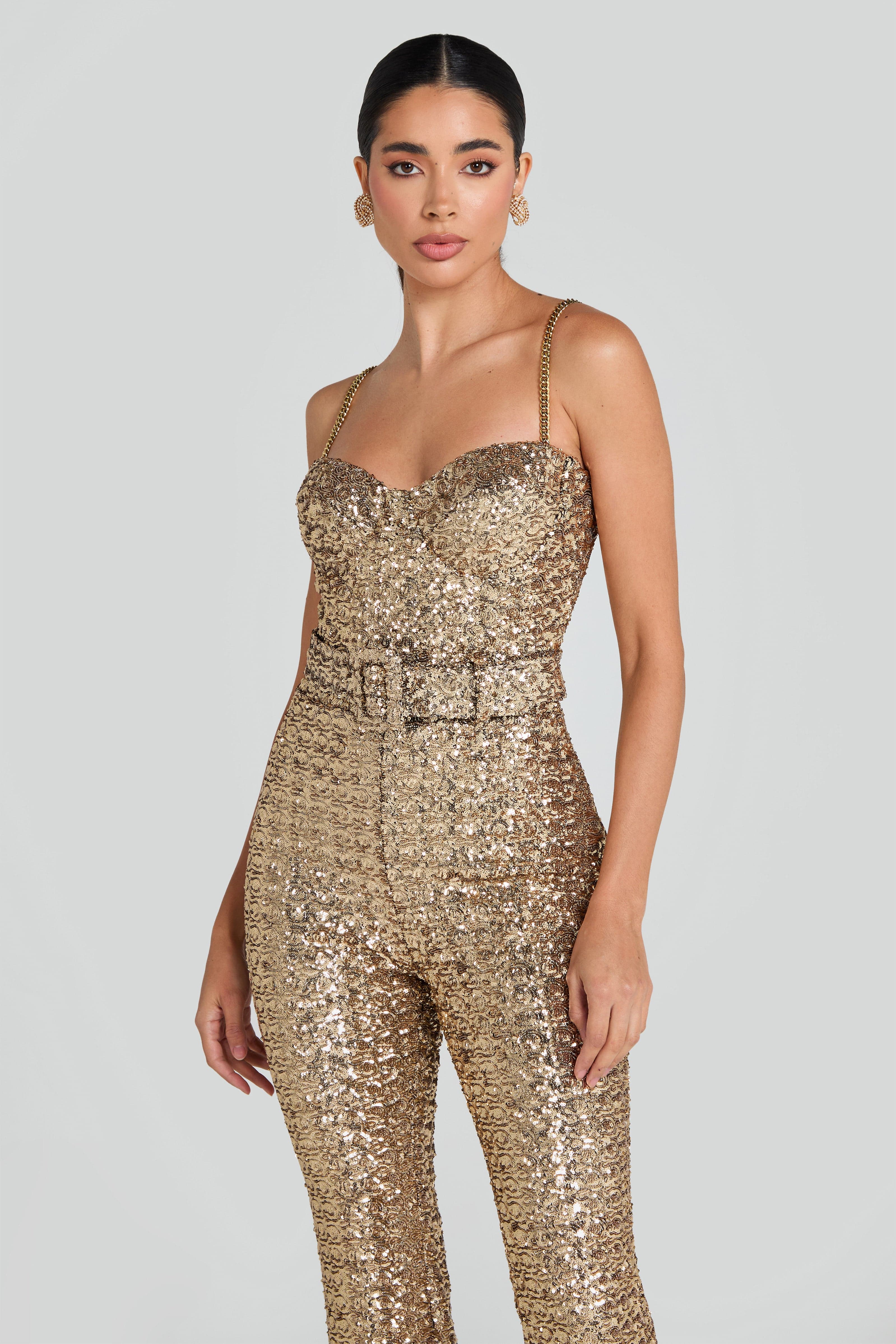 Nadine Merabi Lucinda Gold Jumpsuit S